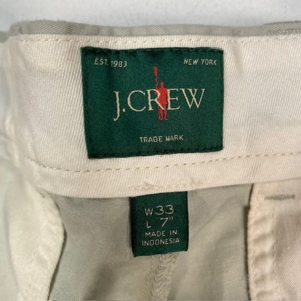 J.Crew Mens Portsider Shorts W33 L7 Khaki Tan Cotton Chino Oarsman Flat Front